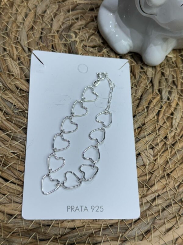 Pulseira de Prata 925 Elos Corações Grandes