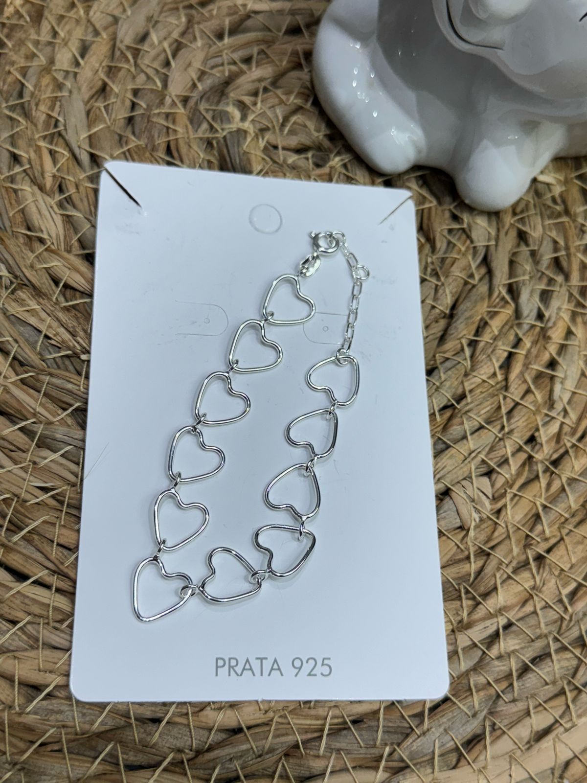Pulseira de Prata 925 Elos Corações Grandes