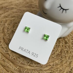 Brinco de Prata 925 Quadrado Zircônia Verde