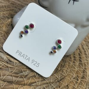 Brinco de Prata 925 Pontos de Zircônia Coloridos