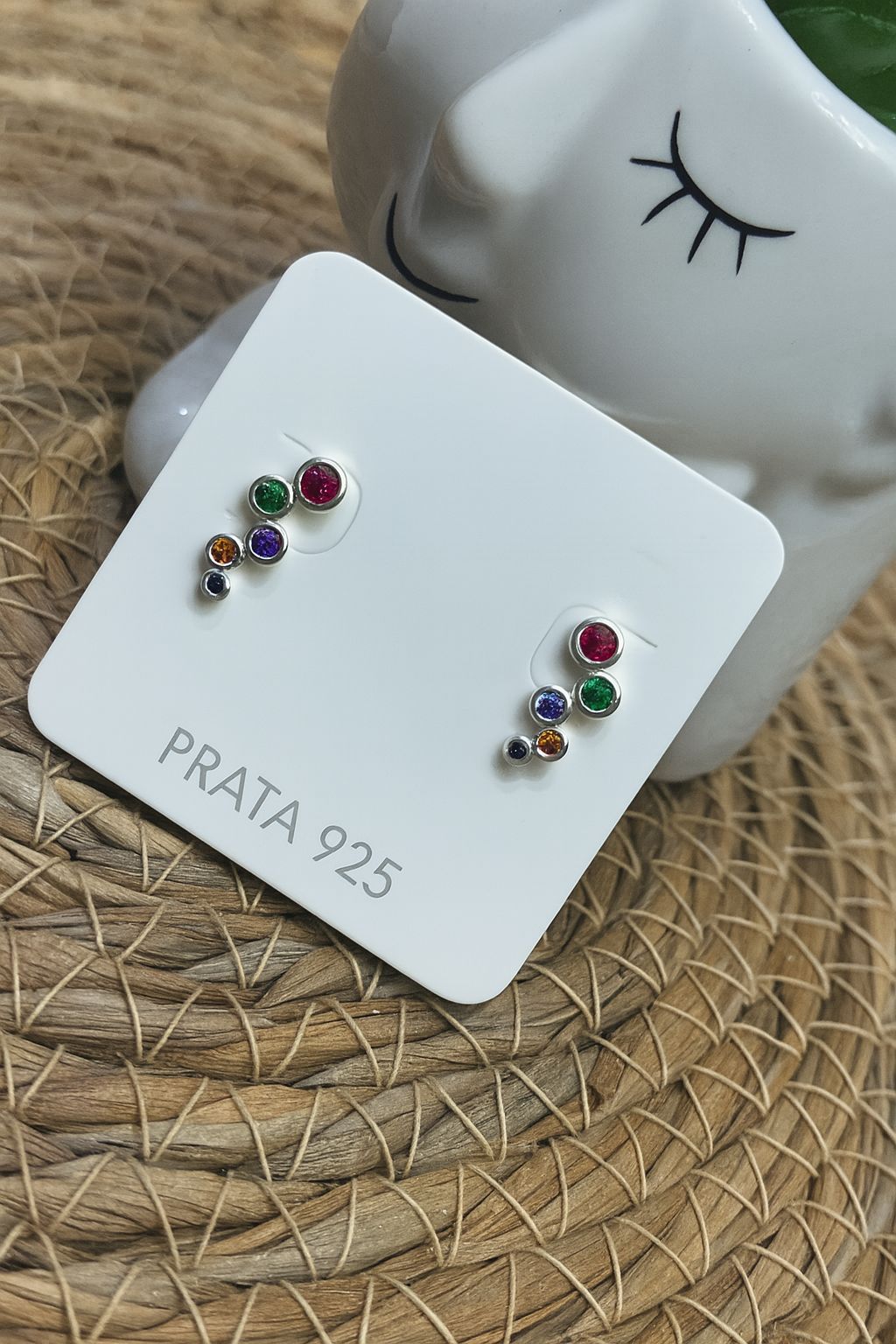 Brinco de Prata 925 Pontos de Zircônia Coloridos