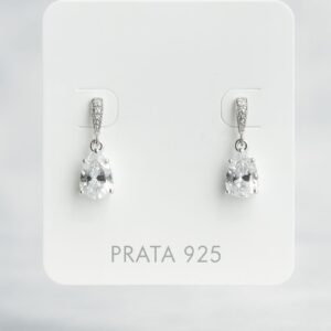 Brinco de Prata 925 Com Gota Pendurada Zircônia Branca
