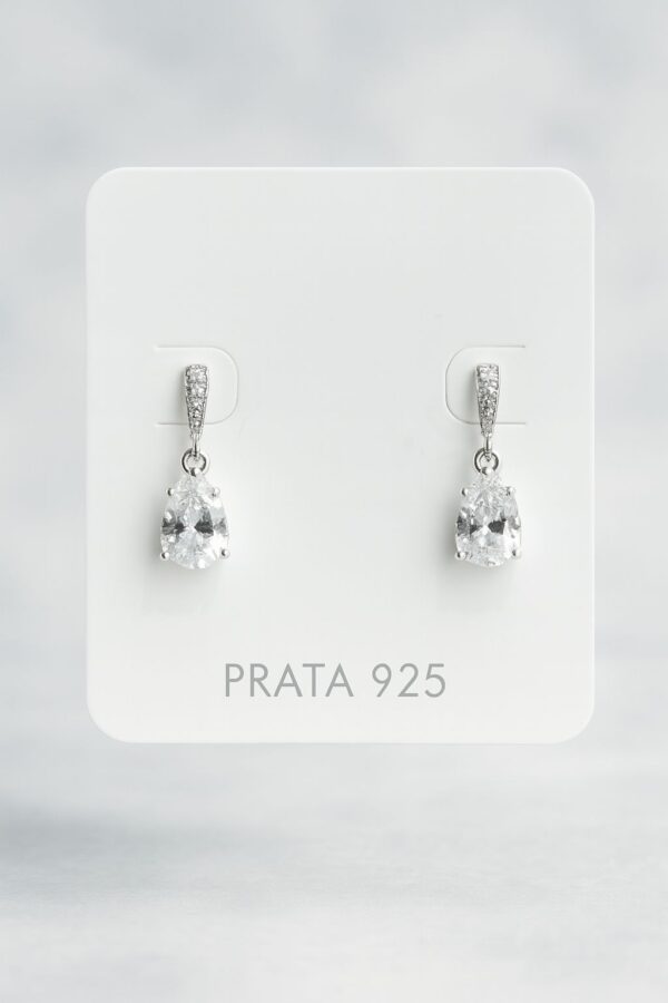Brinco de Prata 925 Com Gota Pendurada Zircônia Branca