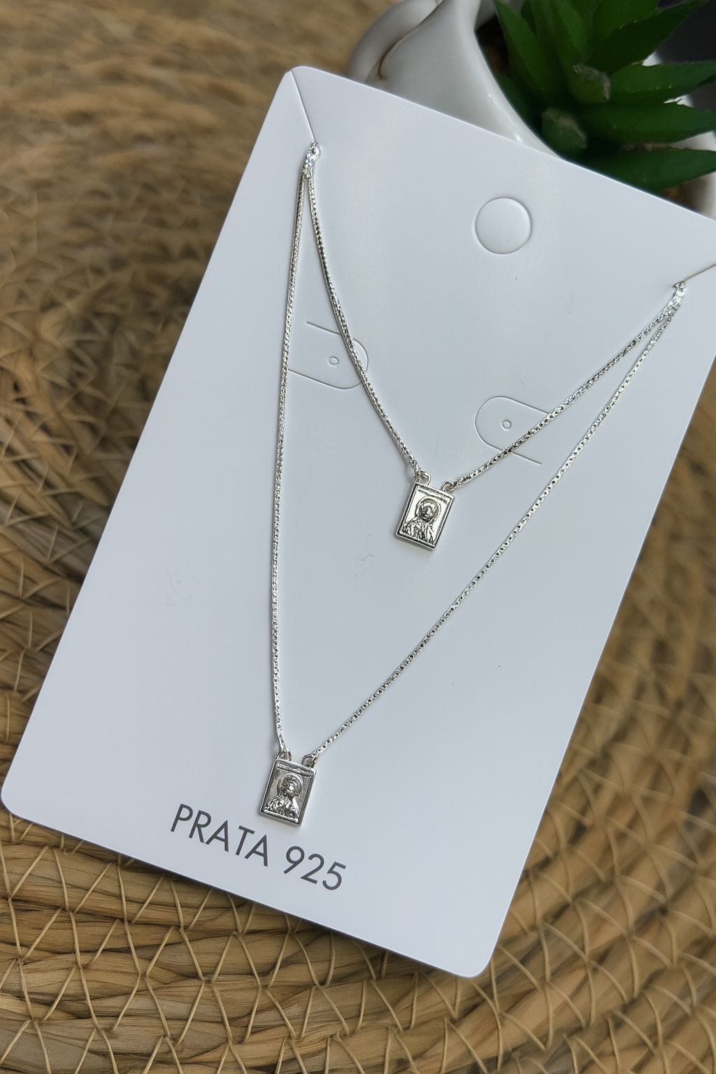 Escapulário de Prata 925 Nossa Senhora do Carmo e Sagrado Coração de Jesus II