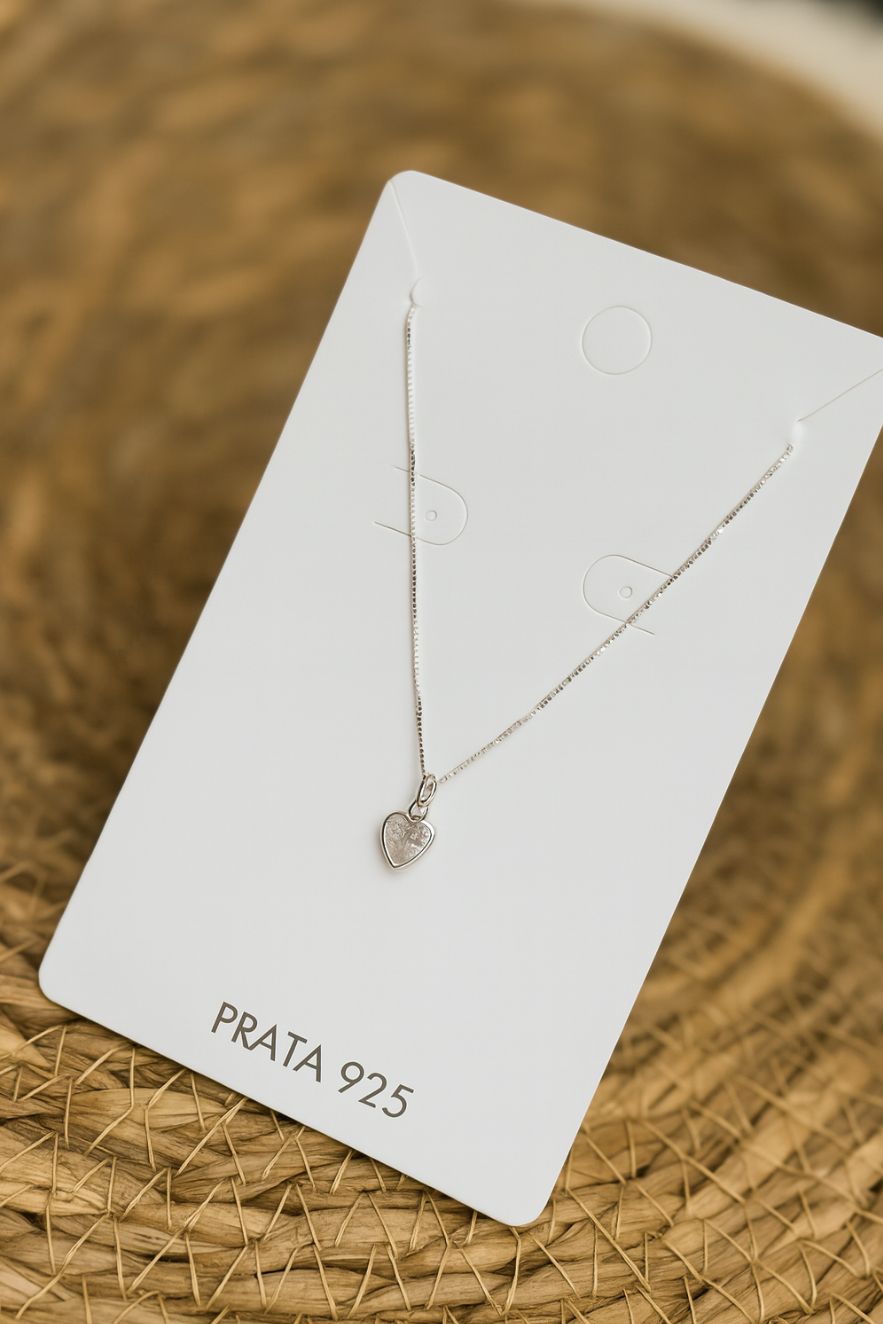 Colar de Prata 925 Ponto de Luz Coração