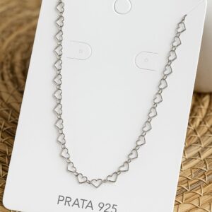 Colar de Prata 925 Mini Corações Vazados