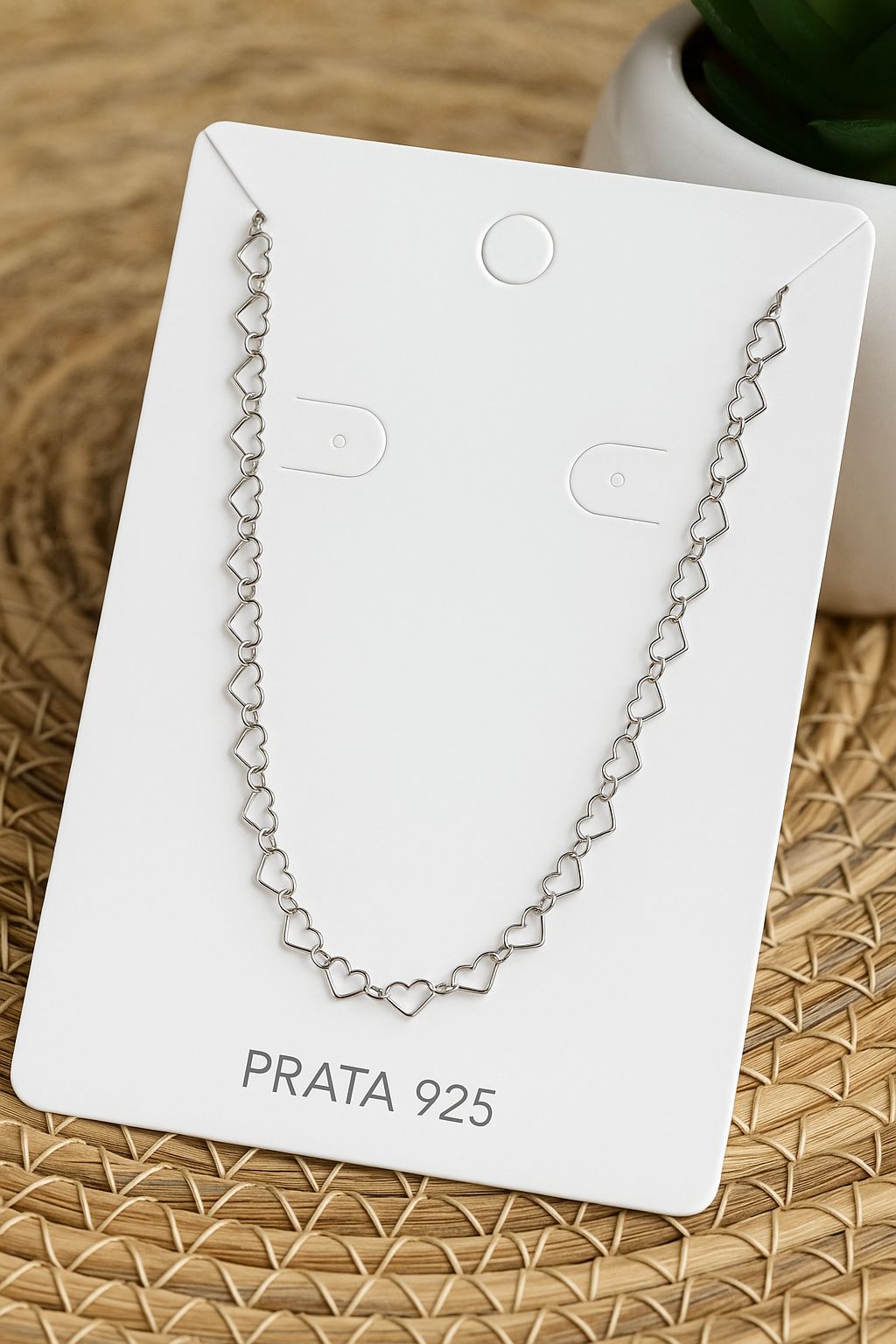 Colar de Prata 925 Mini Corações Vazados