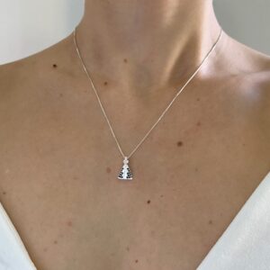Colar de Prata 925 Nossa Senhora de Aparecida Cravejado com Zircônias Azuis