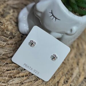 Brinco de Prata 925 Trevo Cravejado com Zircônias Coloridas