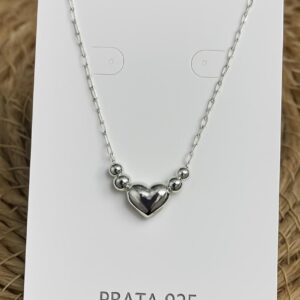 Colar de Prata 925 Choker Coração e Bolinhas