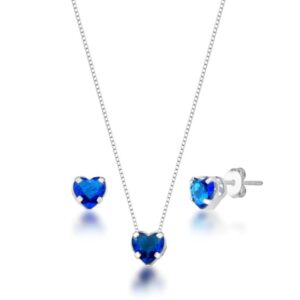 Conjunto Ponto de Luz Coração Azul Royal 8mm de Prata