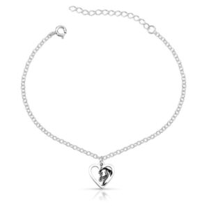 Pulseira Coração Vazado com Cavalo de Prata