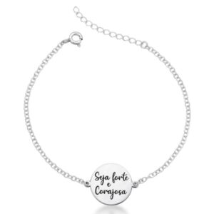 Pulseira Seja Forte e Corajosa 15mm de Prata