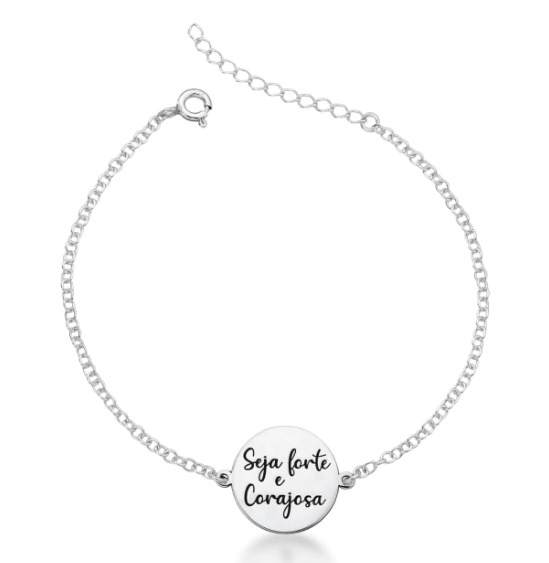 Pulseira Seja Forte e Corajosa 15mm de Prata