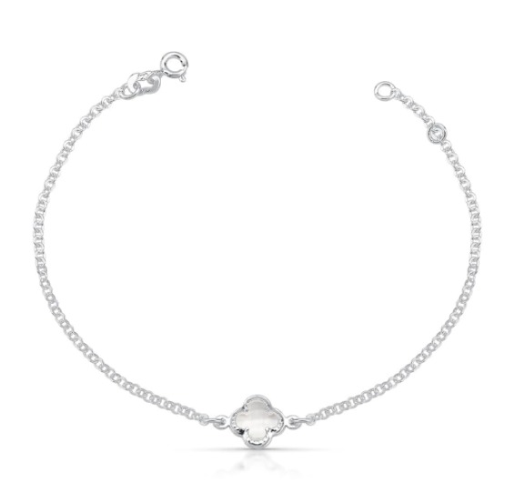 Pulseira Ponto de Luz Trevo 5mm Central Cristal de Prata