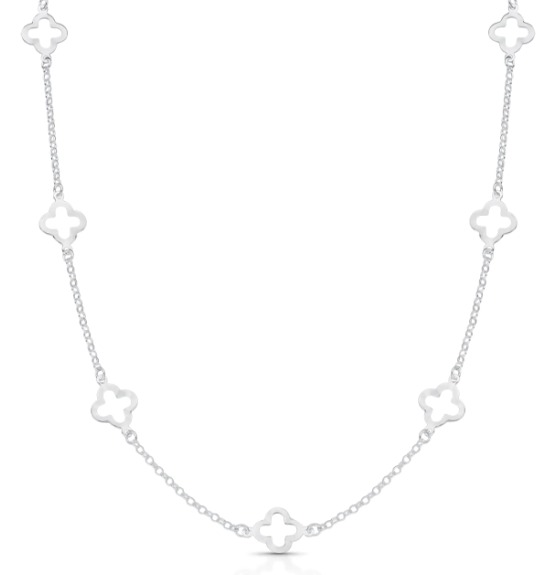 Choker 7 Trevo Liso Vazado de Prata