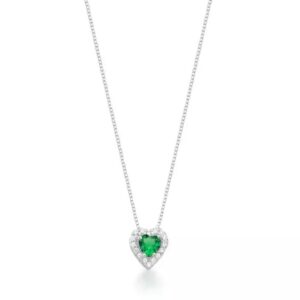 Gargantilha Coração 8mm Verde Cravejado de Prata