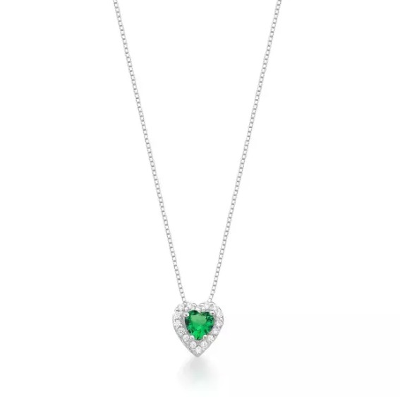 Gargantilha Coração 8mm Verde Cravejado de Prata