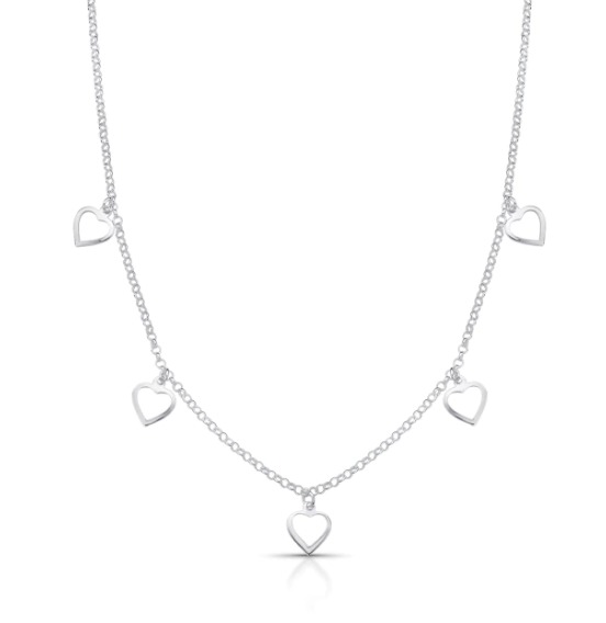 Choker 5 Corações Vazado Liso Pendurado