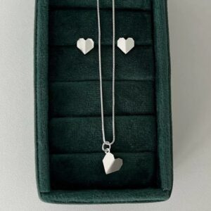 Conjunto de Prata 925 Coração Origami