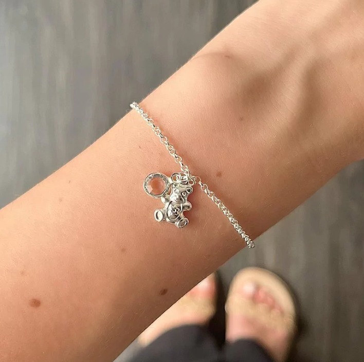 Pulseira de Prata 925 Ursinho e Ponto de Luz