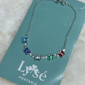 Pulseira de Prata 925 Borboletas Coloridas