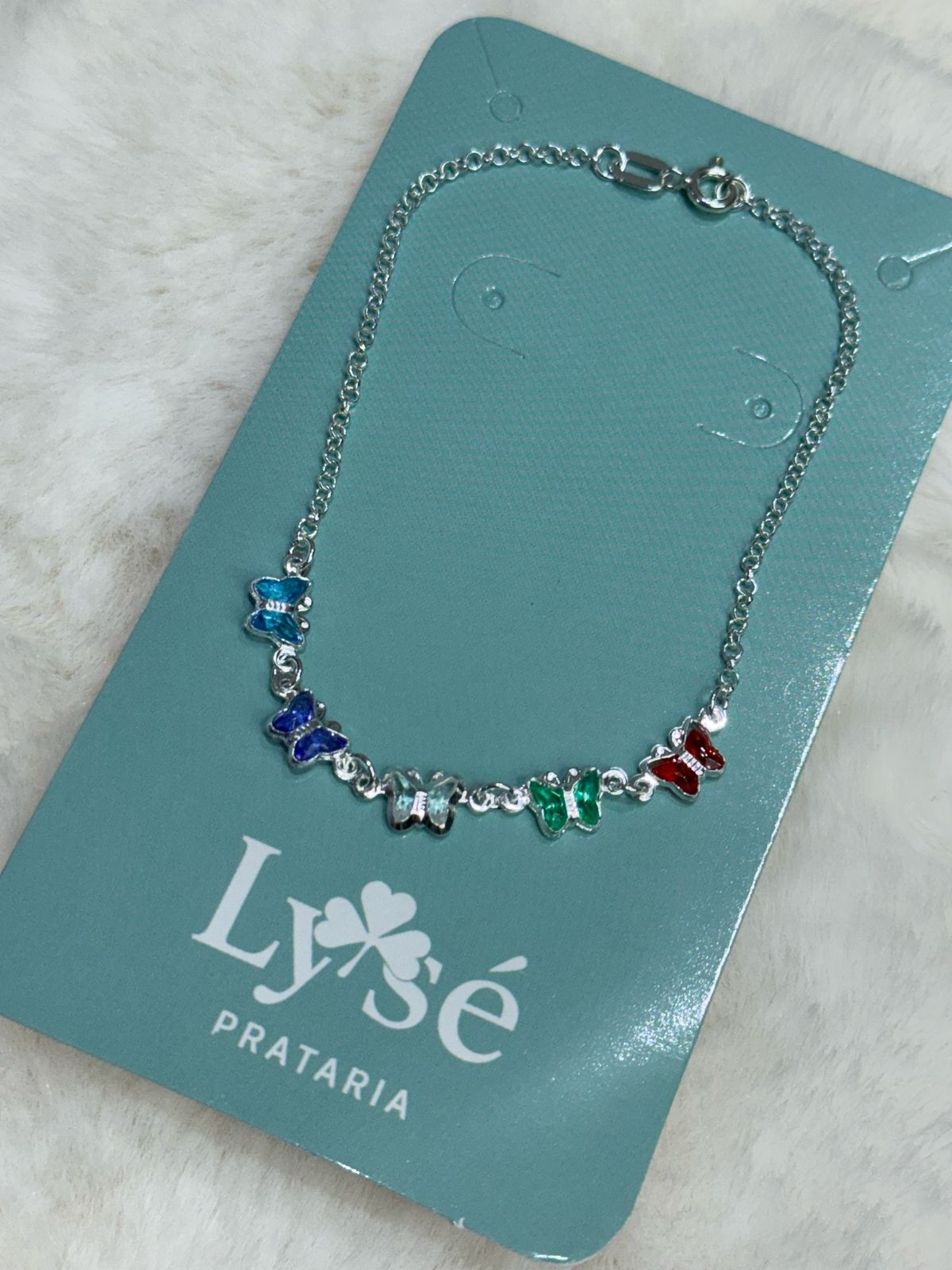 Pulseira de Prata 925 Borboletas Coloridas