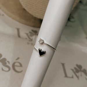 Anel de Prata 925 Regulável Coração Liso e Ponto de Luz