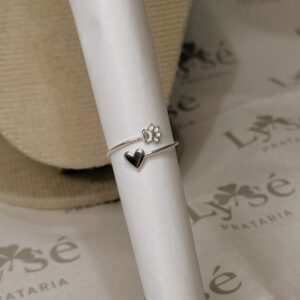 Anel de Prata 925 Regulável Patinha e Coração