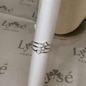 Anel de Prata 925 Triplo Círculo, Estrela e Coração