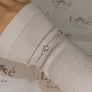 Pulseira De Prata 925 Pingente Flor