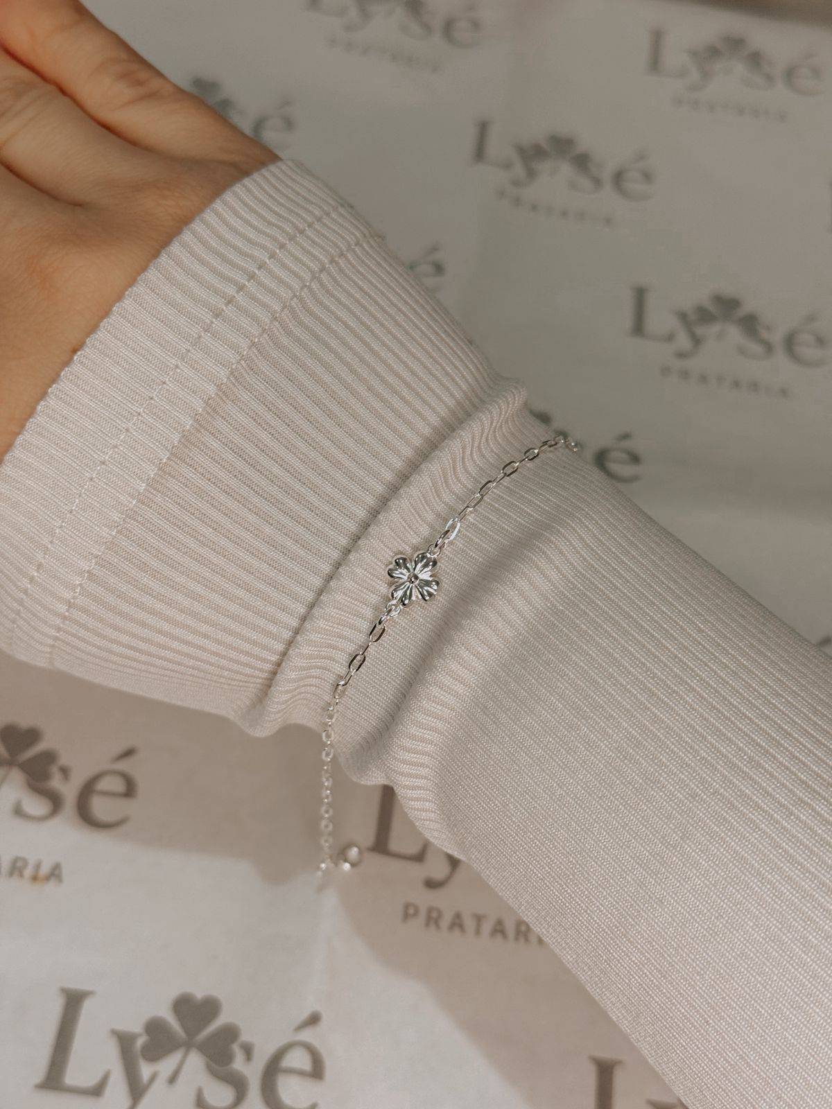 Pulseira De Prata 925 Pingente Flor