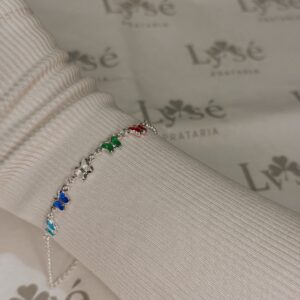 Pulseira de Prata 925 Borboletas Coloridas