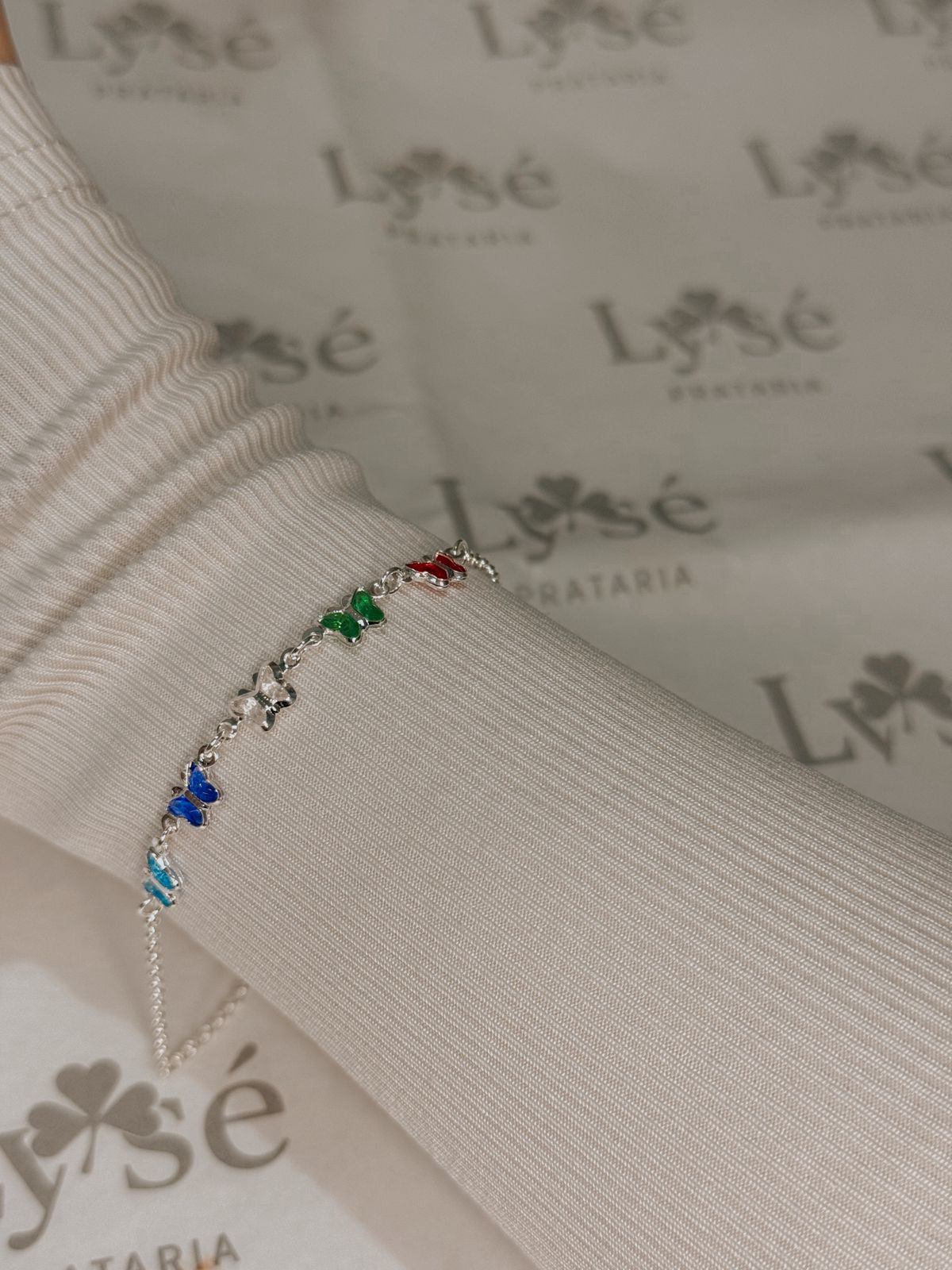 Pulseira de Prata 925 Borboletas Coloridas