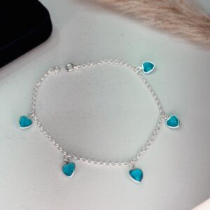 Pulseira 5 Pedra Coração Azul Piscina Pendurado Misto