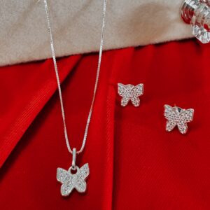 CONJ. BORBOLETA CRAVEJADA DE PRATA