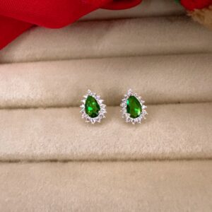 BRINCO PONTO DE LUZ GOTA VERDE CREVEJADO DE PRATA